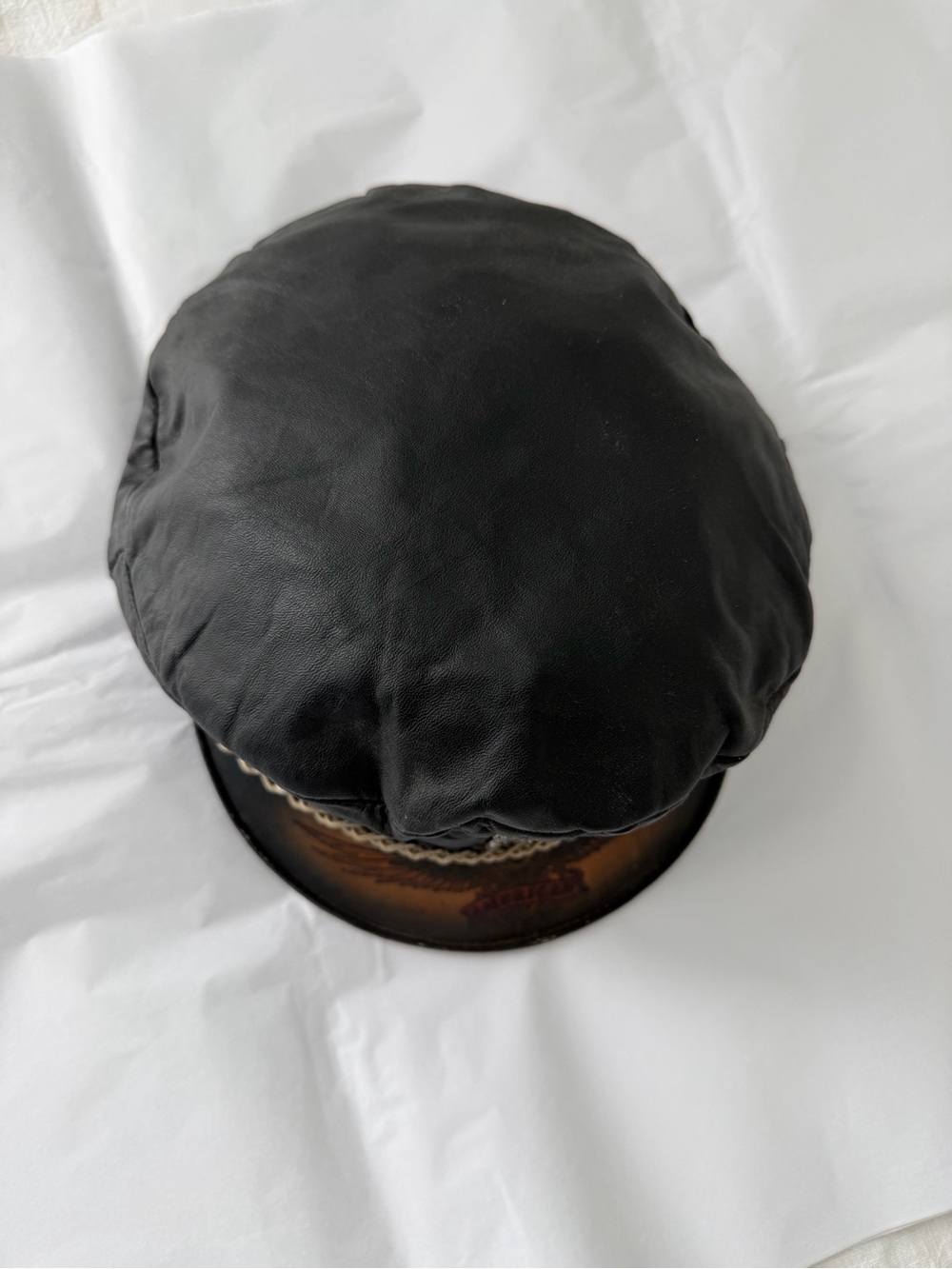 Vintage 90s Leather Biker Captain Hat USA Eagle Chain Moto Rocker Y2K Americana - Picture 10 of 16